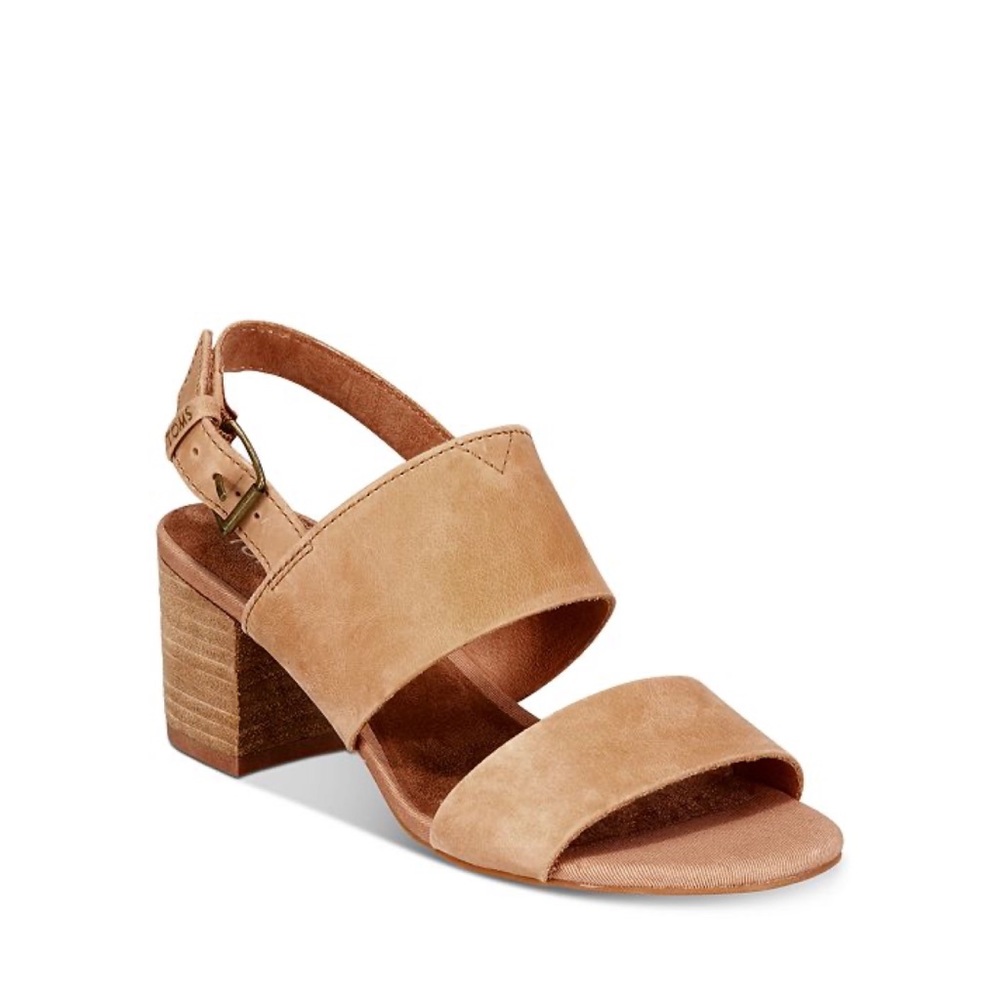 TOMS Poppy Tan Leather Block Heel Sandal
